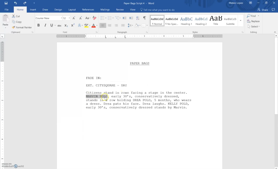 Writing Scripts on Microsoft Word